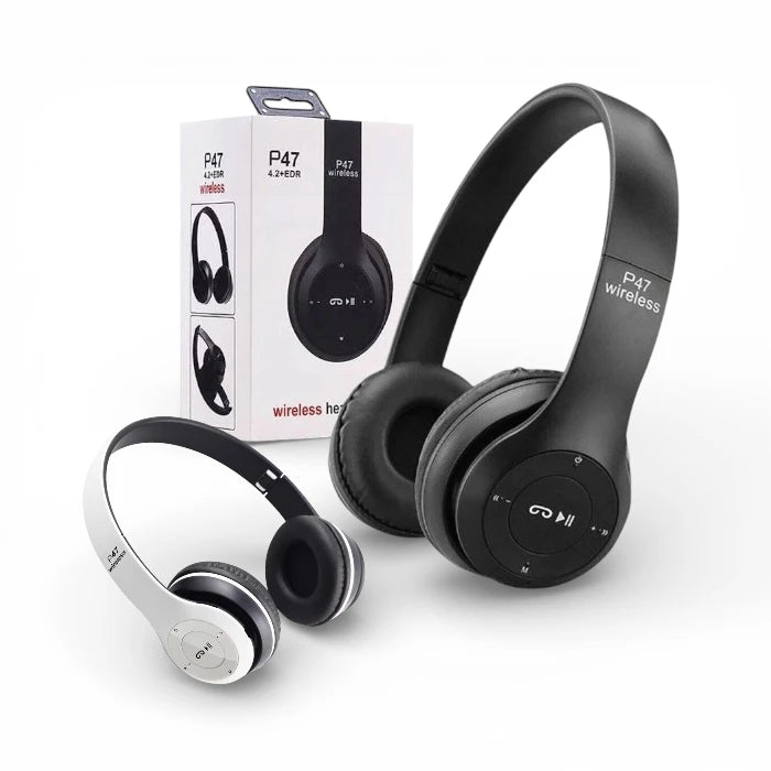 P47 Wireless Bluetooth Headphones (White & Black) available (Bluetooth 5.0 + EDR)