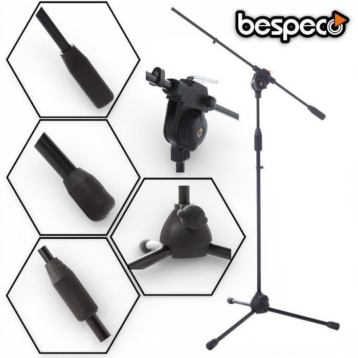 Bespeco MSF01 Microphone Stand, Adjustable Boom Mic Stand for Studio/Stage/Podcast, Black, MSF01, New