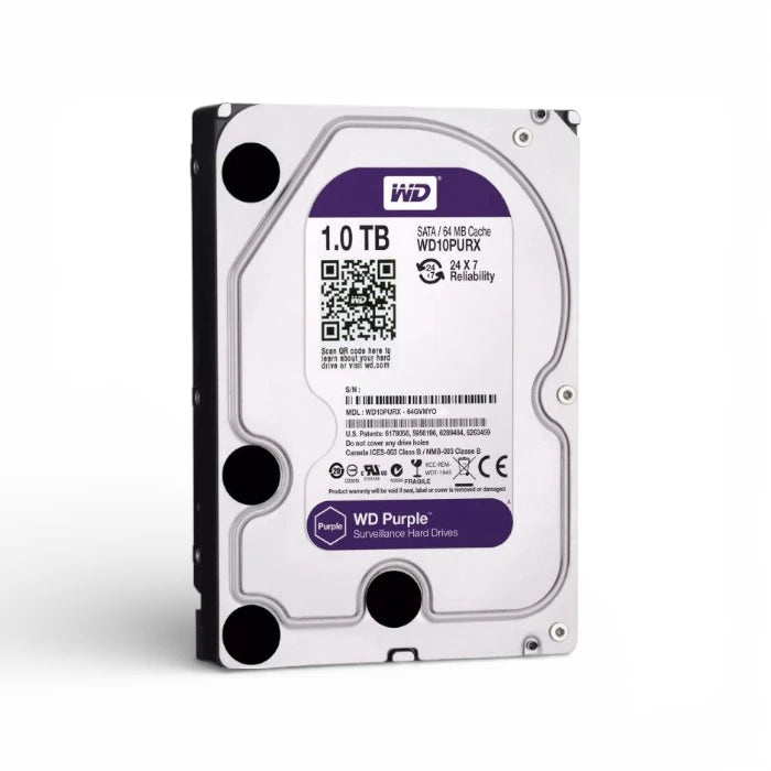 1TB Western Digital WD Purple HDD Surveillance Hard Drive (WD10PURX) – 3.5" SATA, 64MB Cache, 24/7
