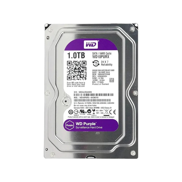 1TB Western Digital WD Purple HDD Surveillance HDD (WD10PURX) for DVR/NVR, Desktop & Server