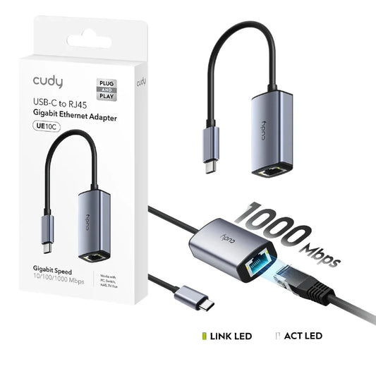 Cudy UE10C USB-C to RJ45 Gigabit Ethernet Adapter (10/100/1000 Mbps)