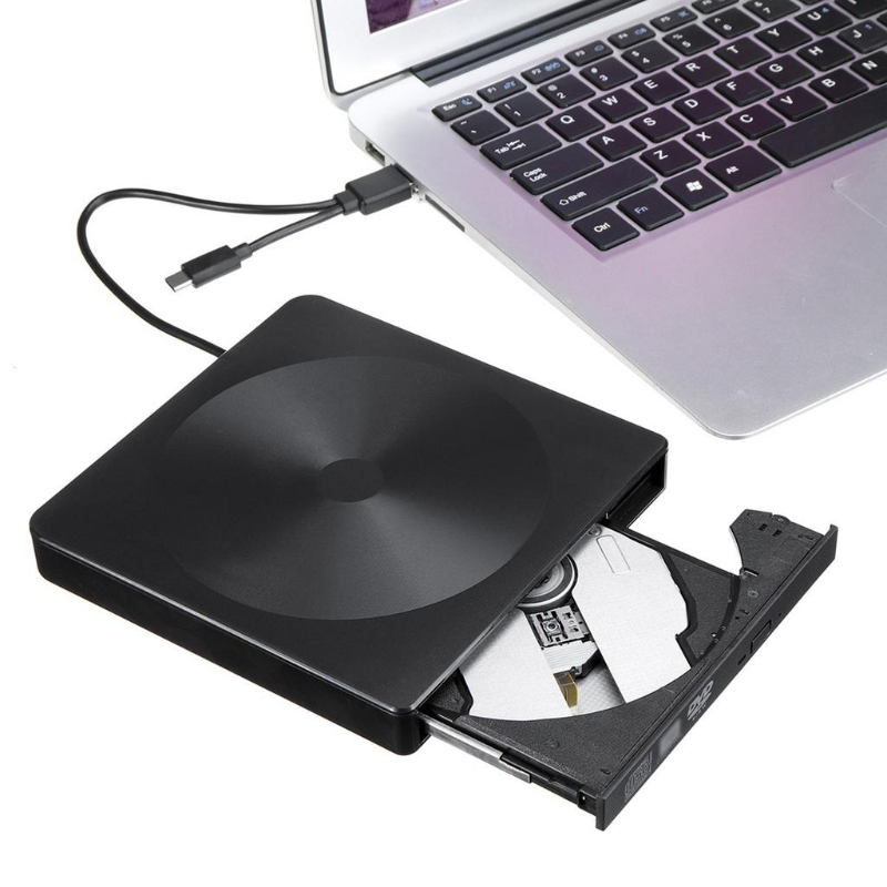 External DVD Drive, USB 3.0 Type C Dual Port, Portable Slim CD / DVD-RW Burner, DVD / CD and Reader Plug & Play, for Laptop, MacBook, Desktop