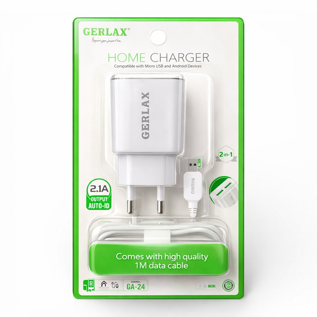 GERLAX Home Charger GA-24 – Dual USB 2.1A with 1m Micro USB Cable