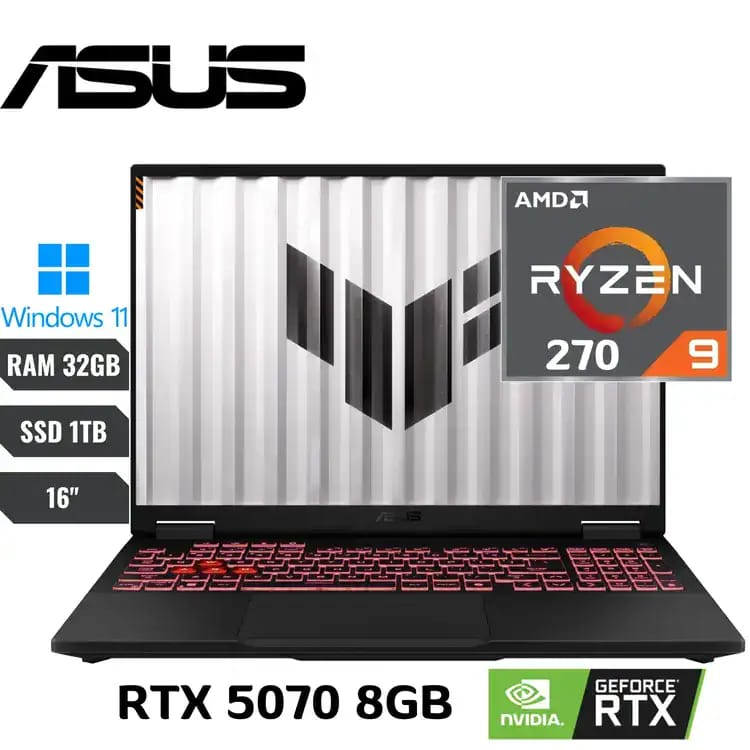 ASUS TUF A16 FA608UP‑A16 | Ryzen 9 270 AI, 32GB RAM, 1TB SSD, RTX 5070 8GB, 16″ WUXGA 165Hz, Windows 11