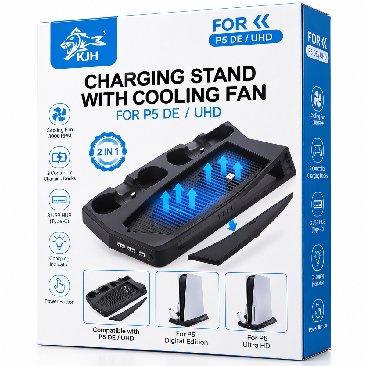 KJH KJH-P5-010 PS5 Charging Stand with Dual Controller Dock & Cooling Fans