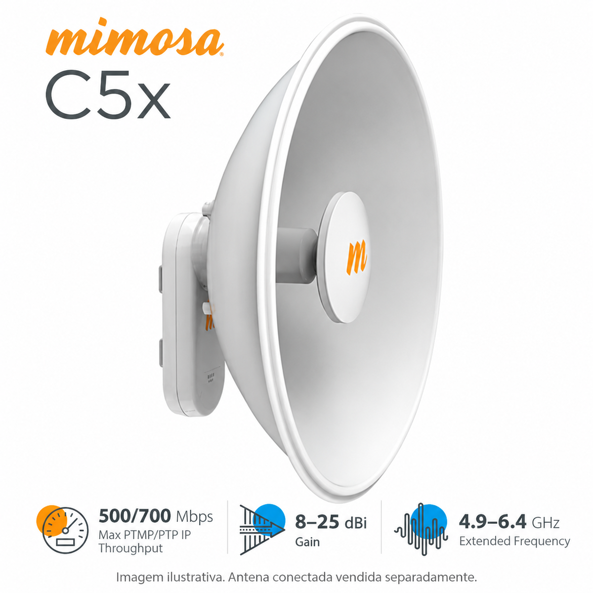 Mimosa C5x Outdoor Wireless Radio with N5-X Dish Antenna – 4.9–6.4GHz, 700Mbps PTP, 500Mbps PTMP, IP67, 2x2 MIMO, Passive PoE