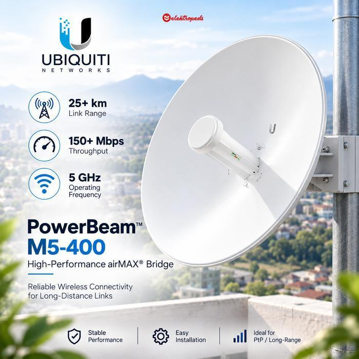 Ubiquiti PowerBeam M5 PBE-M5-400 Outdoor 5GHz 25dBi Dish Wireless CPE โ airMAX PTP/PTMP, PoE, 400mm Reflector