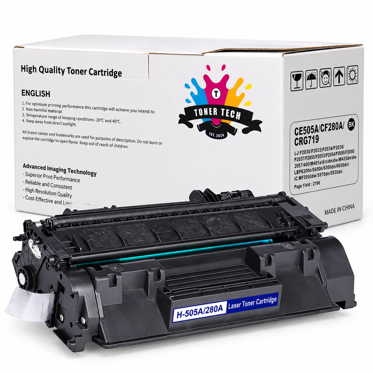 HP 05A CE505A / 80A CF280A & Canon 719 CRG719 Compatible Black Toner Cartridge – LaserJet P2035/P2055, Pro 400 M401/M425, Canon LBP6300/6650 – 2700 Pages