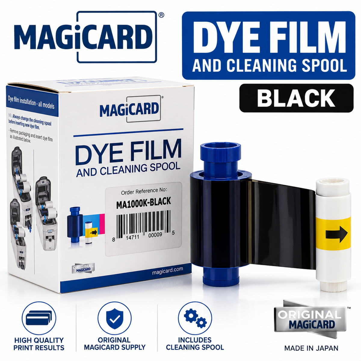 Magicard MA1000K-BLACK Original Black Dye Film & Cleaning Spool for ID Card Printers