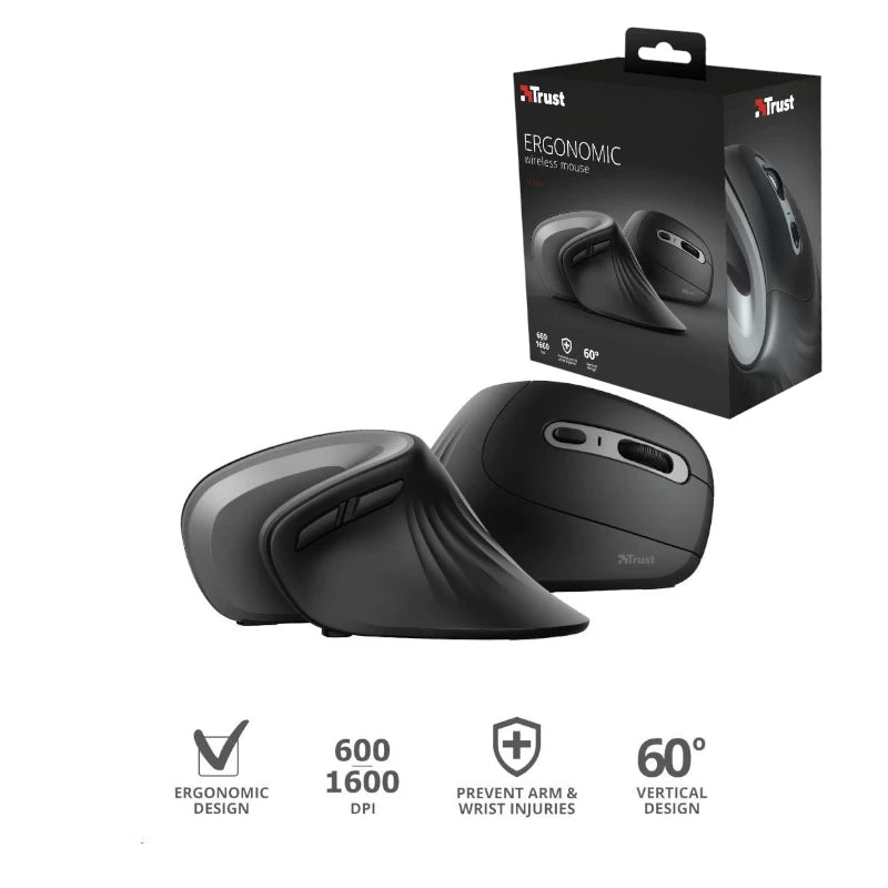 Trust Verto Ergonomic Wireless Mouse – Vertical 60° Design, 600–1600 DPI (Outlet Stock)