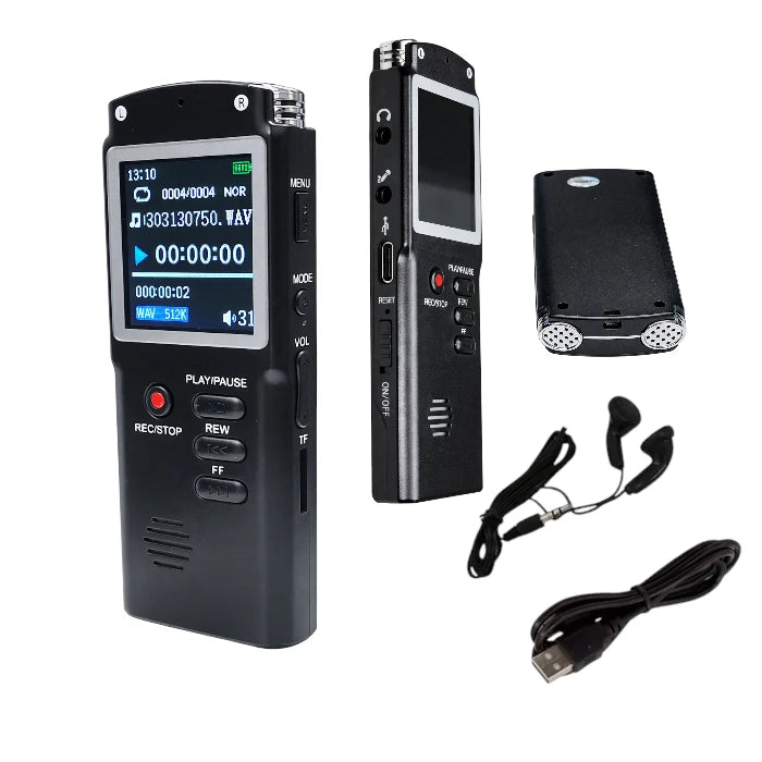 Digital Voice Recorder 16GB – Stereo Recording, MP3/WMA, FM Radio, Rechargeable