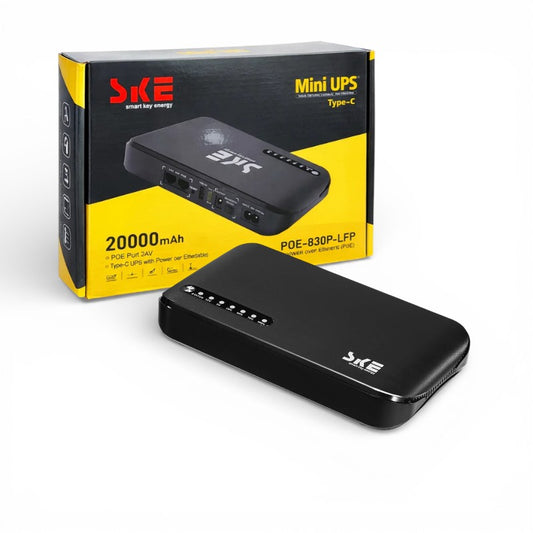 SKE Mini UPS 20000mAh POE-830P-LFP LiFePO4 18W 5V USB-A/USB-C 9/12V DC 24V PoE