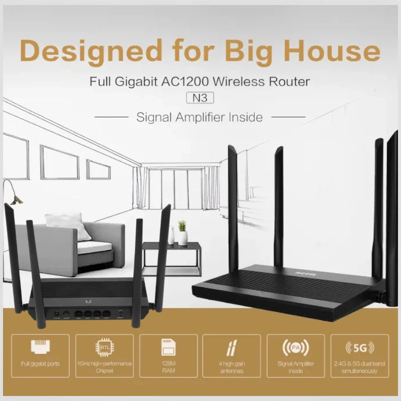Netis N3 AC1200 Dual-Band Gigabit Router | 2.4/5GHz Wi-Fi 5