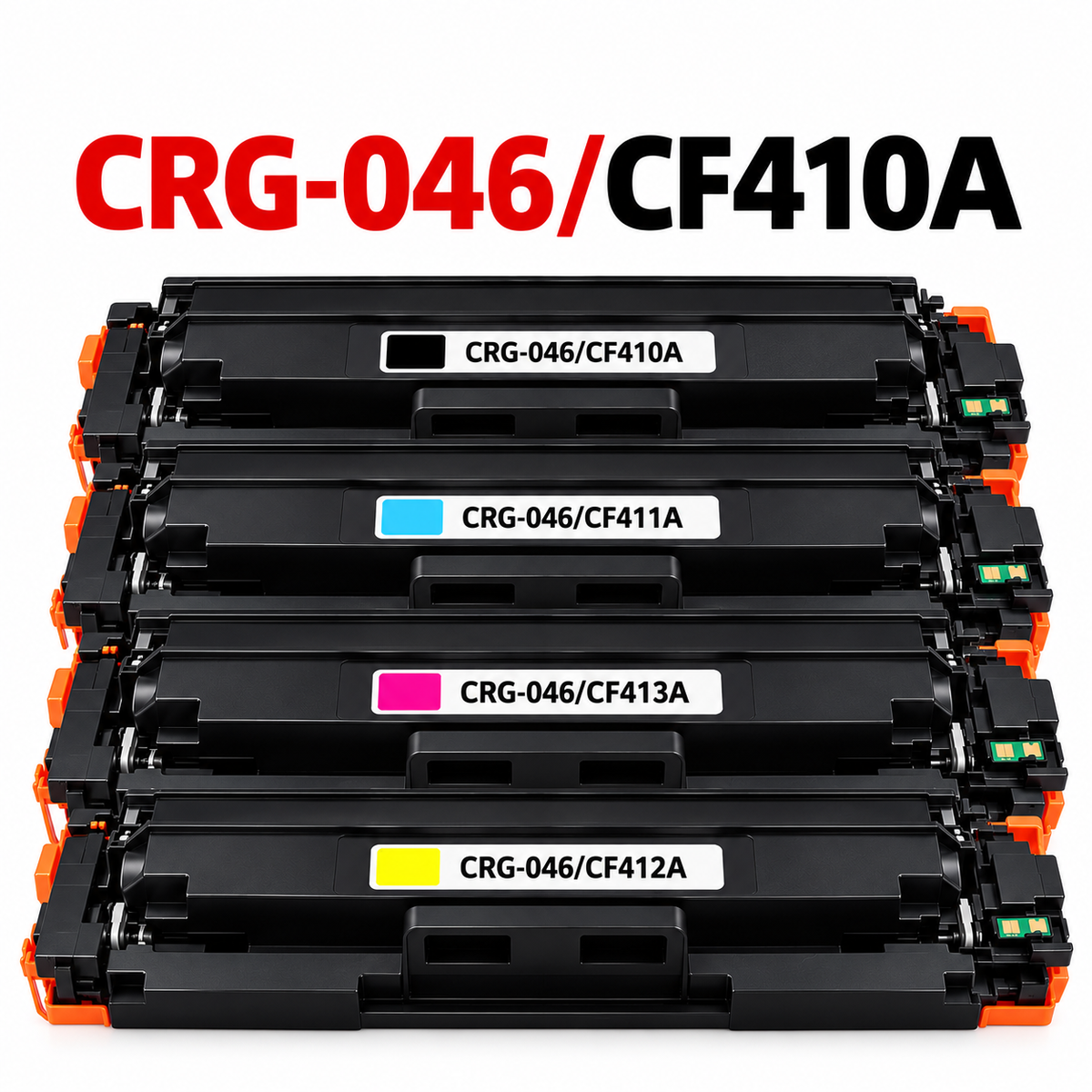 CRG046 / CF410A Black / CF411A Cyan / CF412A Yellow / CF413A Magenta Compatible HP & Canon Laser Toner Cartridges – 4 Color Variants