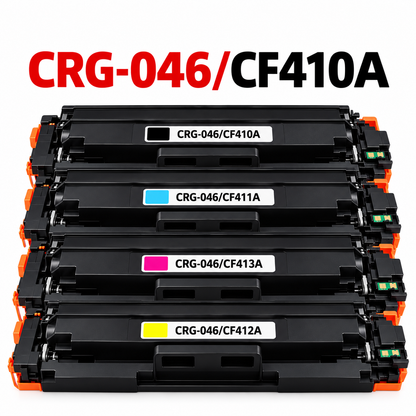 CRG046 / CF410A Black / CF411A Cyan / CF412A Yellow / CF413A Magenta Compatible HP & Canon Laser Toner Cartridges – 4 Color Variants