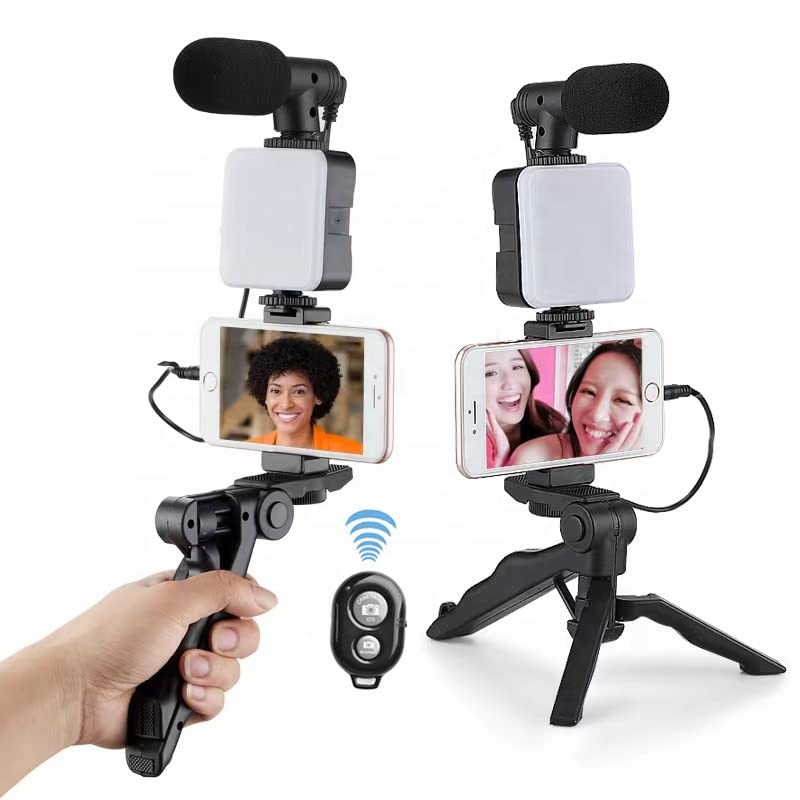 AY49 RGB Smartphone Vlogging Kit Tripod with LED Light & Wireless Mic for YouTube, TikTok & Live Streaming