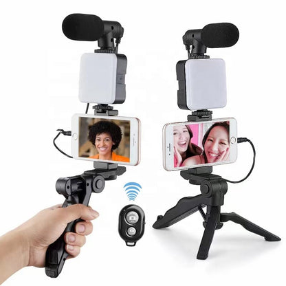 AY49 RGB Smartphone Vlogging Kit Tripod with LED Light & Wireless Mic for YouTube, TikTok & Live Streaming