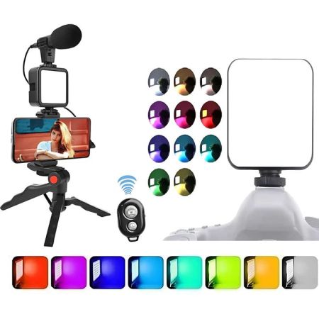 AY49 RGB Smartphone Vlogging Kit Tripod with LED Light & Wireless Mic for YouTube, TikTok & Live Streaming