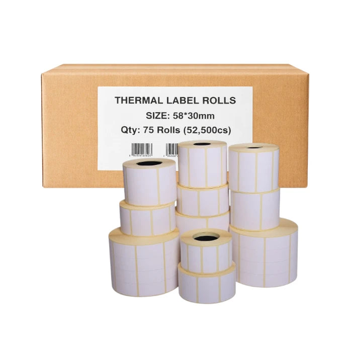 Thermal Labels 58×30mm (700 Labels/Roll) | Roll / 3-Roll Pack / Box of 75