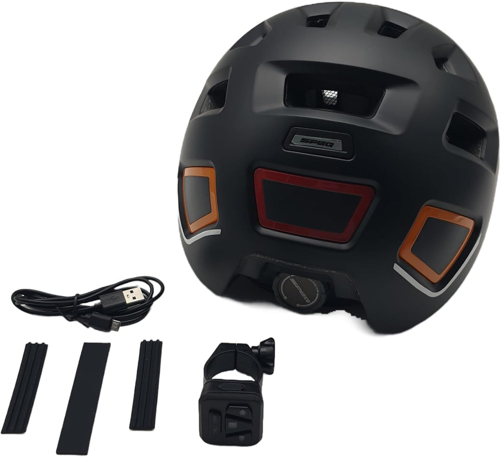 Speq E-Bike Smart Helmet: Integrated Rear Light, Turn Signal, Ventilation, Black L/XL