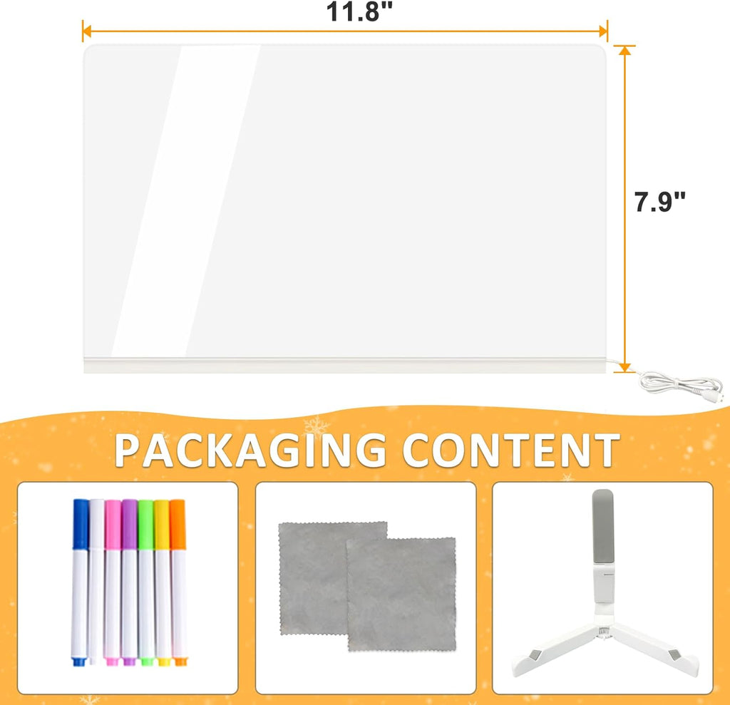 Vibrant LED Acrylic Dry Erase Note Board - Light-Up Message & Drawing Display