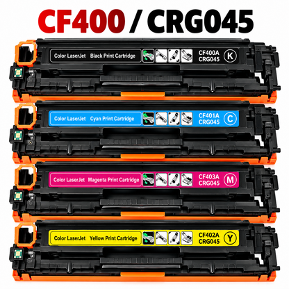 CF400A CF401A CF402A CF403A 201A / CRG-045 Compatible HP & Canon Color Laser Toner Cartridges – Black Cyan Yellow Magenta – GTC