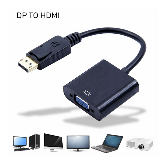 DisplayPort (DP) to VGA Adapter, DP Male to VGA Female Converter, Connect PC/Laptop to VGA Monitor/Projector, Black, DP-VGA, New