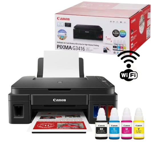 Canon PIXMA G3416 Printer, MegaTank Refillable Ink, Print/Scan/Copy, Wi‑Fi + USB, 4800×1200 DPI, Black, New