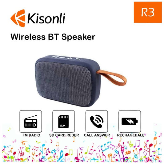 Kisonli R3 Wireless Bluetooth Speaker, Portable Mini Speaker with Strap, Clear Sound, Black, R3, New