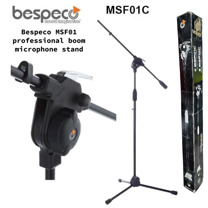 Bespeco MSF01 Microphone Stand, Adjustable Boom Mic Stand for Studio/Stage/Podcast, Black, MSF01, New