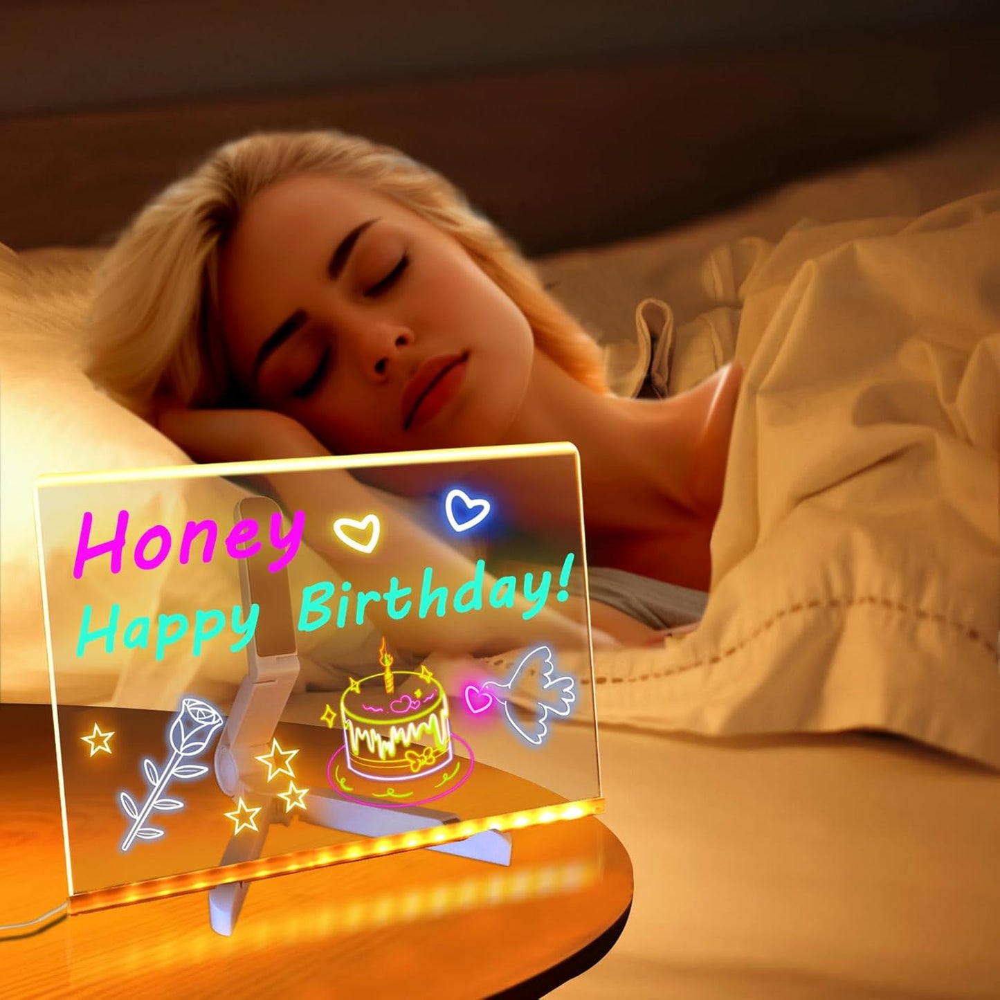 Vibrant LED Acrylic Dry Erase Note Board - Light-Up Message & Drawing Display