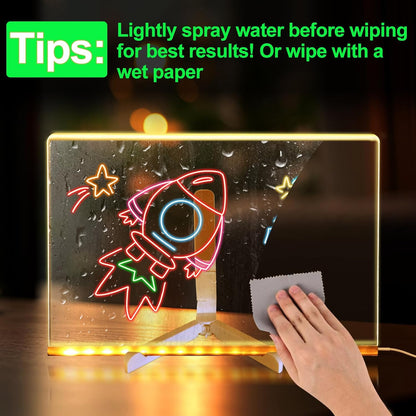 Vibrant LED Acrylic Dry Erase Note Board - Light-Up Message & Drawing Display