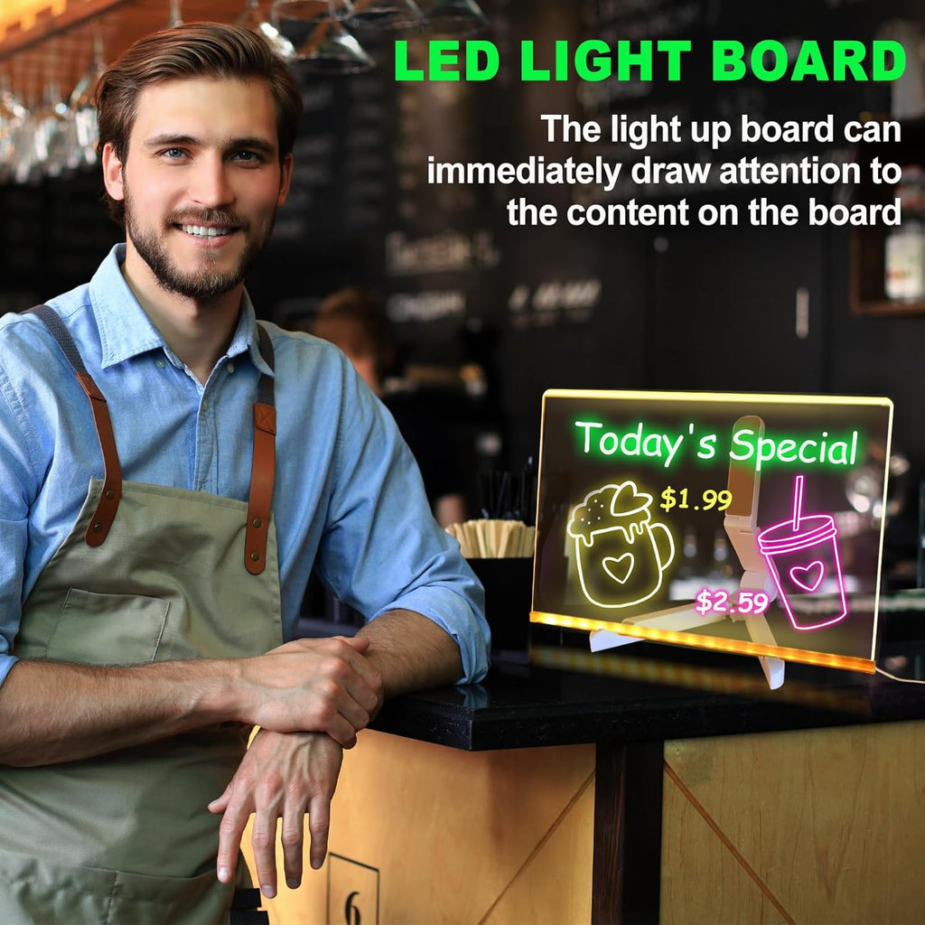 Vibrant LED Acrylic Dry Erase Note Board - Light-Up Message & Drawing Display