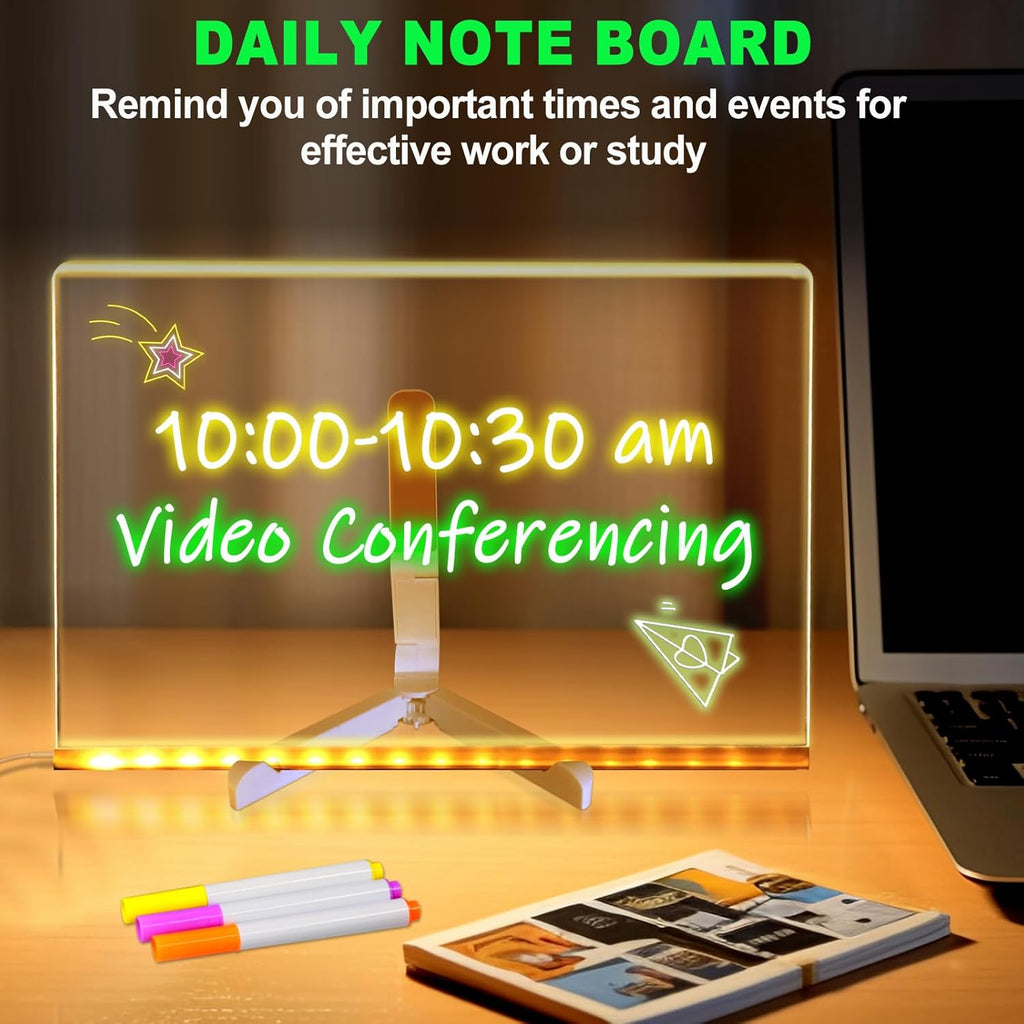 Vibrant LED Acrylic Dry Erase Note Board - Light-Up Message & Drawing Display