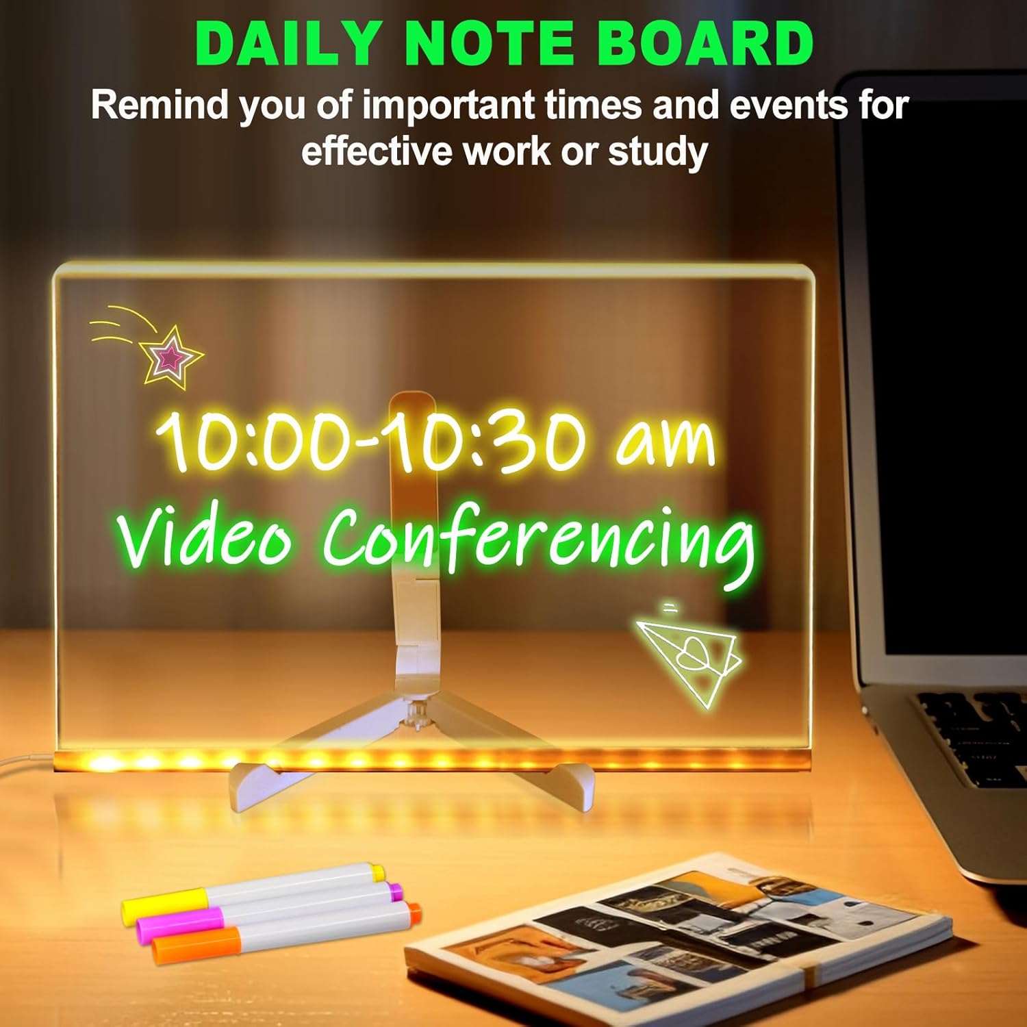 Vibrant LED Acrylic Dry Erase Note Board - Light-Up Message & Drawing Display