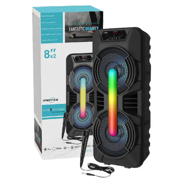 8"x2  Bluetooth Party Speaker with Mic – Rechargeable Sound System, USB/TF/FM, Dual 10W Output | GTS1702