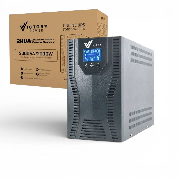 Victory Power V-ON-2KVA Online UPS 2000W (2kVA) – Pure Sine Wave, 0ms, 8×12V/9Ah Batteries, LCD