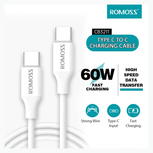 ROMOSS USB‑C to USB‑C Cable CB3211 – 60W Fast Charge (1m, White)