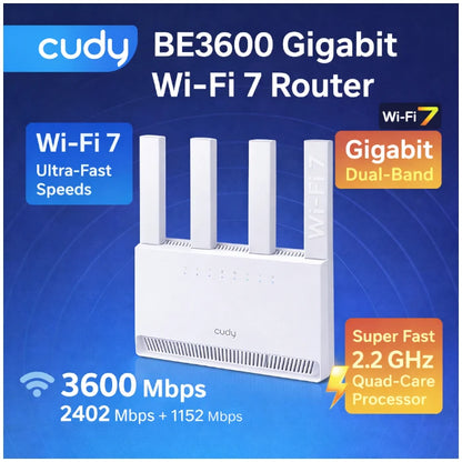 Cudy WR3600E BE3600 Gigabit Wi‑Fi 7 Router (Dual‑Band, High‑Gain Antennas)