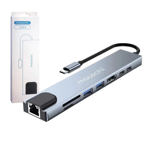 Mouschi HUB 8 USB‑C 8‑in‑1 Multiport Adapter (HDMI, USB 3.0/2.0, SD/TF, USB‑C)