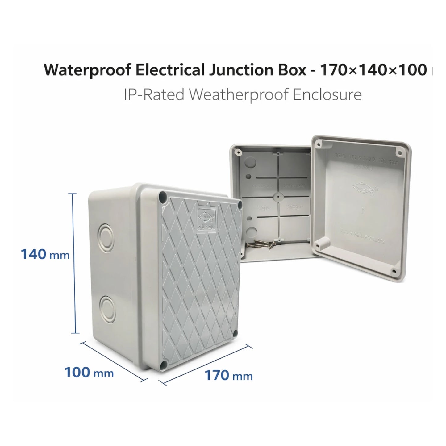 Waterproof Electrical Junction Box - 170x140x100 mm