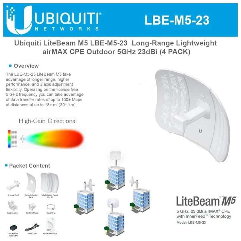 Ubiquiti LiteBeam LBE-M5-23 5GHz CPE Bridge 23dBi | AirMax | Long-Range Point-to-Point