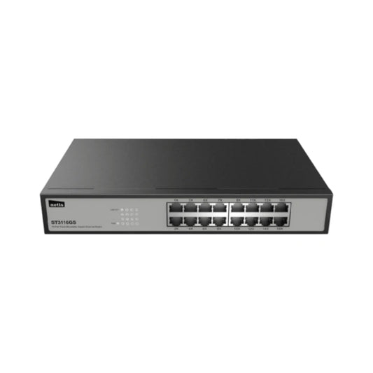 Netis ST3116GS 16 Port Unmanaged 10/100/1000M Gigabit Ethernet Switch - Sturdy Metal Desktop Size | Expandable to Standard 19 inch Rack Mount included