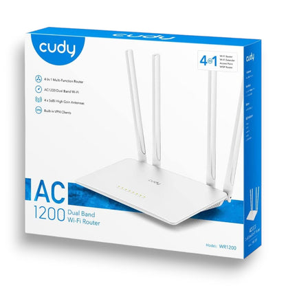 Cudy AC1200 Smart WiFi Router Extender, Access Point, WISP, 5GHz Dual Band, 10/100Mbps LAN, 4x5dBi Antennas, VPN, Guest WiFi, AP Mode, WR1200