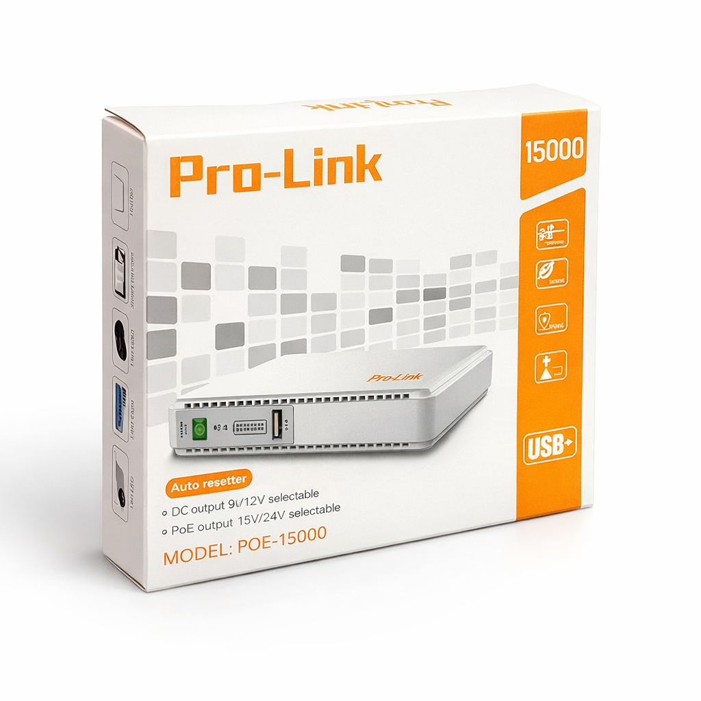 Pro-Link POE-15000 USB Power Bank PoE Injector Auto Reset 5V USB 9/12V DC 15/24V PoE 21W