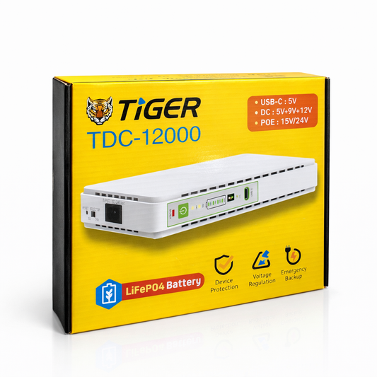 TIGER Mini UPS 12000mAh TDC-12000 LiFePO4 18W USB-C 5/9/12V DC 15/24V PoE
