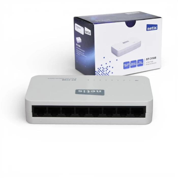 Netis ST-3108 8-Port Fast Ethernet Switch 10/100Mbps | Plug & Play | Energy Efficient Ethernet