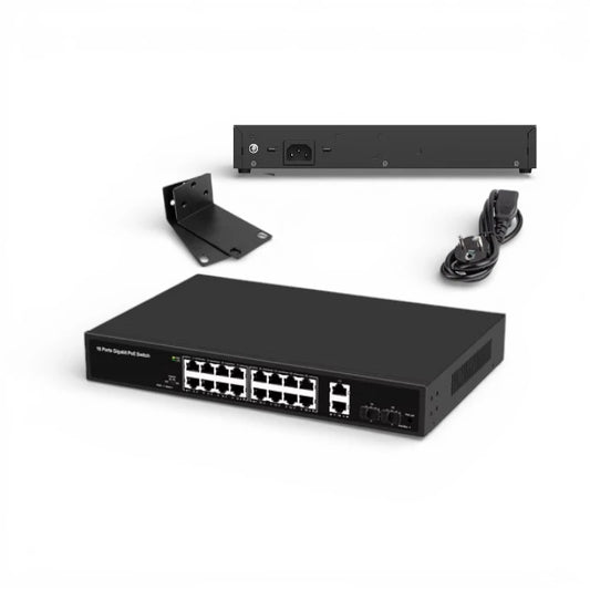 TMS-4816QG 16-Port Power switch Gigabit PoE Switch | 16 PoE + 2 Gigabit Uplink + 2 SFP | 300W