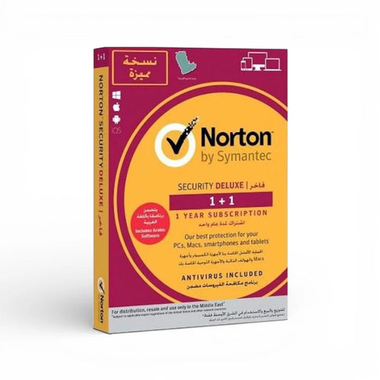 Norton Security Deluxe 1+1 (1-Year Subscription)
PC, Mac, Smartphone & Tablet Protection
Antivirus Included • Arabic Language Support