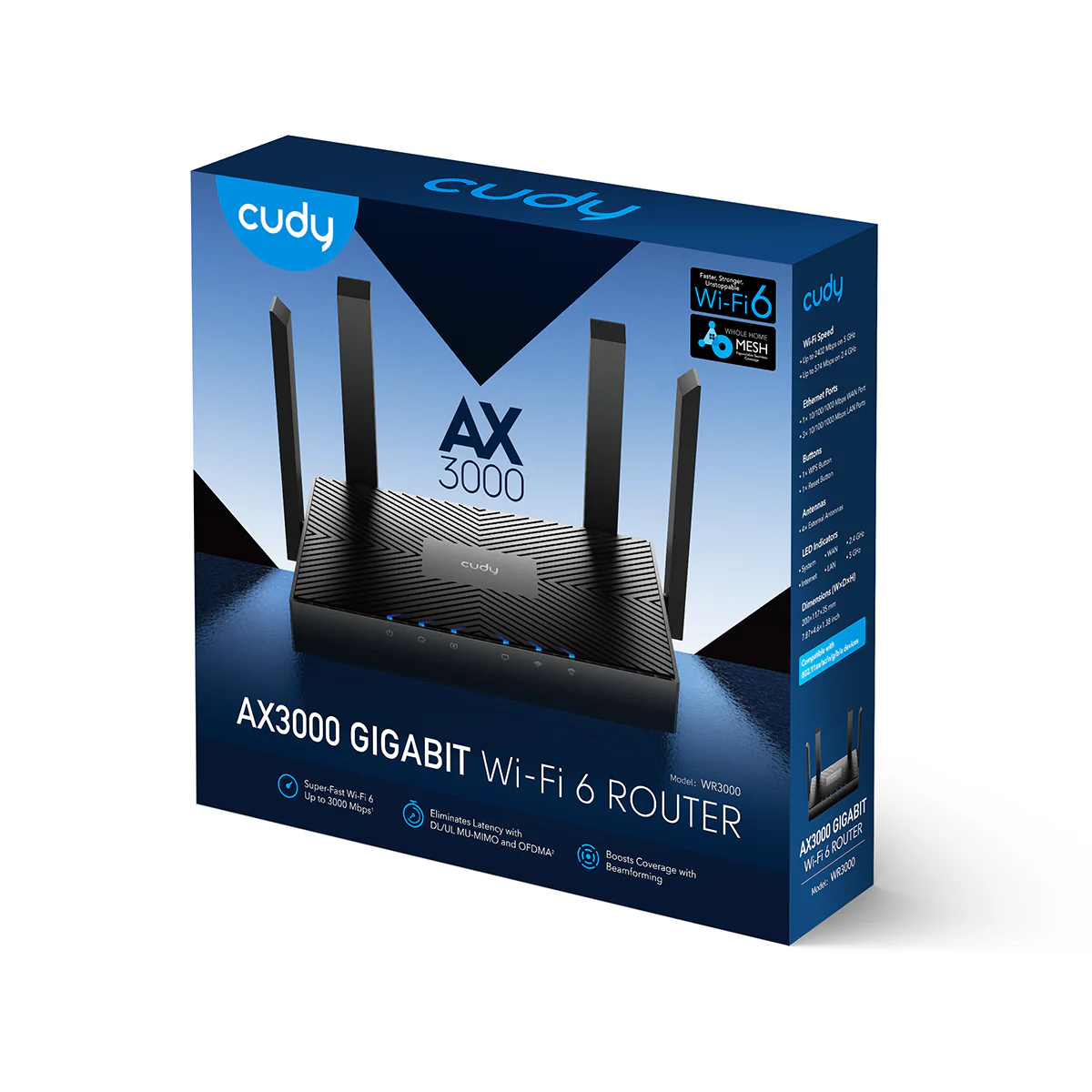 Cudy AX3000 WiFi 6 – 802.11ax Wireless Dual Band Gigabit Internet Router, VPN Compatible, MU-MIMO, Wire Guard,  Mesh WR3000